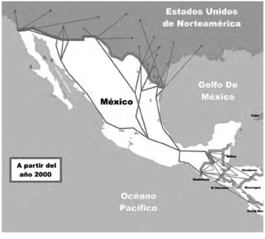 Patrón migratorio centroamericano a través de México, de 1970 a 1990.